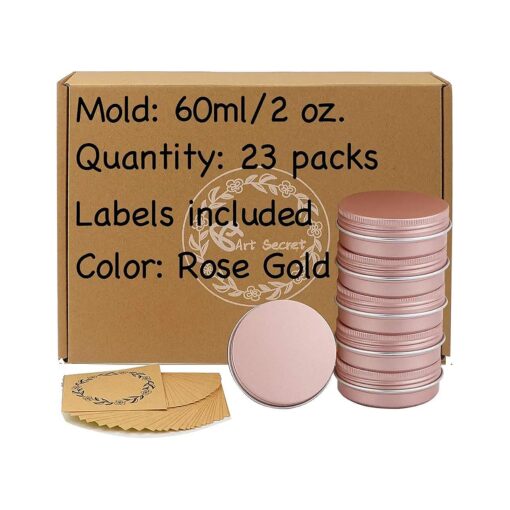 2 oz / 60ml Screw Top Aluminum Tin Jar with Screw Lid and Blank Labels ( Rose Gold - Pack of 23 )