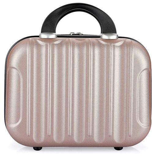 Portable Makeup Travel Case, Hard Shell Cosmetic Case Hand Luggage Organizer, Mini ABS Carrying Suitcase with Elastic Band, Rose Gold