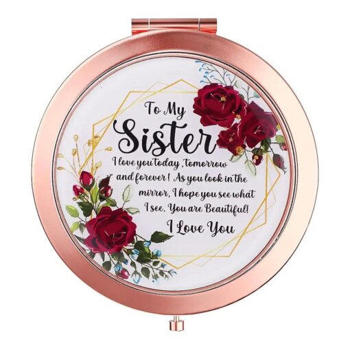 Sister Gifts from Sister - to My Sister Gifts I Love You Rose Gold Compact Mirror - Birthday Gifts for Sister, Graduation Gift