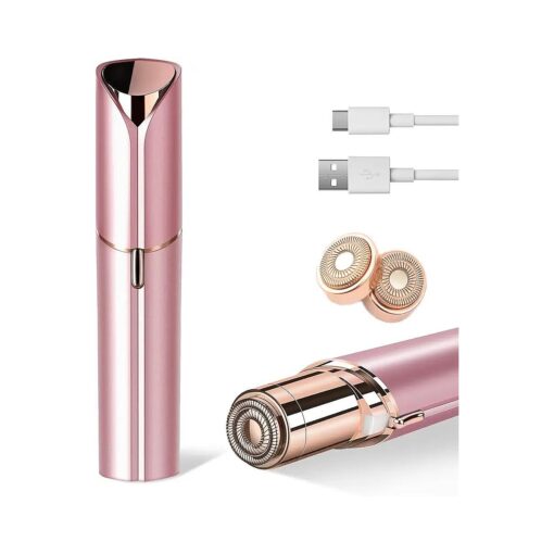 Facial Hair Removal for Women, Painless Womens Facial Hair Remover with 2 Replacement Heads, Lipstick-Sized, USB Rechargeable, Facial Hair Remover for Upper Lip, Chin, Peach Fuzz, Mustache ( Rose Gold )