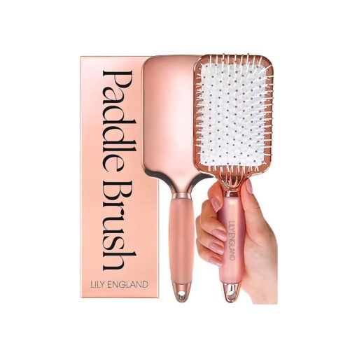 Lily England Hair Brush for Women For All Hair Types - Professional Paddle Brush for Blow Drying, Hair Detangling, & Straightening - Flat Hairbrush With Gel Handle for Easy Grip, Rose Gold