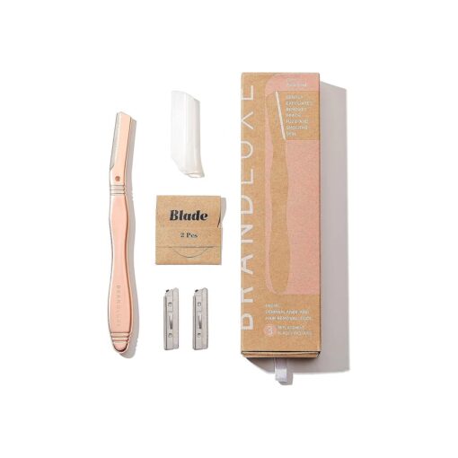 Dermaplaning Tool for Face, Eyebrow Shaping, Hair Removal and Exfoliation, Eco-friendly design, Includes 3 Swedish stainless steel blades ( Rose Gold )