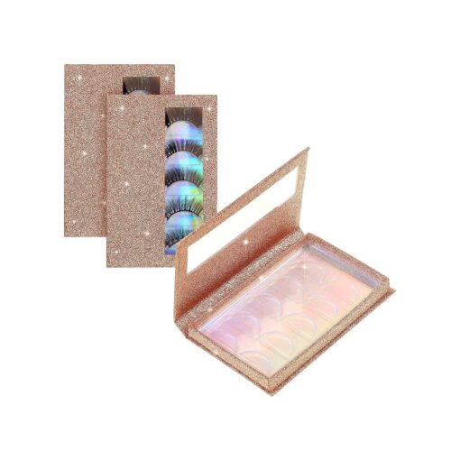 2 Packs 5 Pairs False Eyelash Storage Book Box Empty Glitter False Eyelash Storage Case Lash Storage Container Makeup Display Lash Holder Portable Travel Lash Catalog for Women Girls, Rose Gold