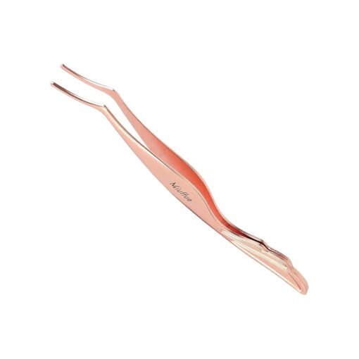 Lash Applicator Tool DIY False Eyelash Applicator Tool Stainless Steel Curved Eyelash Tweezers for Cluster Lash Strip Lashes, Rose Gold