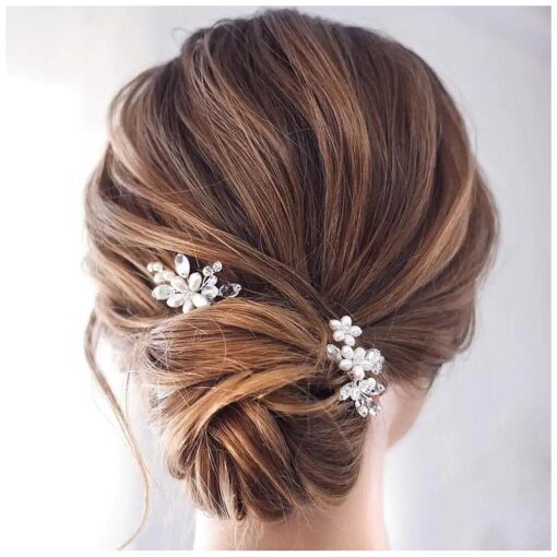 Catery Flower Bride Wedding Hair Pins Crystal Pearl Hair Set Jewelry Headpieces Bridal Decorative Hair Accessories for Women Pack of 2 ( Rose Gold )