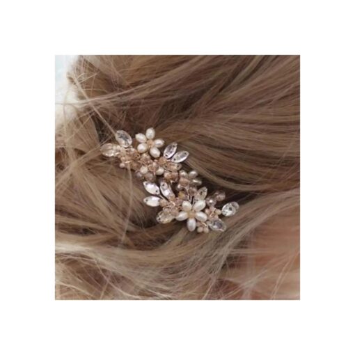 Unicra Bride Wedding Hair Pins Bridal Flower Hair Pieces Crystal Hair Accessories Pearl Party Hair Clips Rhinestone Hair Jewelry Bead Headpiece for Women and Girls ( Pack of 2 ) ( Rose Gold )