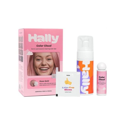 HALLY Color Cloud - Foaming Semi-Permanent Hair Dye Kit, Mess-Free Color Application, Gentle Formula Keeps Hair Nourished for Vibrant Long-Lasting Results up to 4-6 Weeks or 25 Washes - Rose Gold