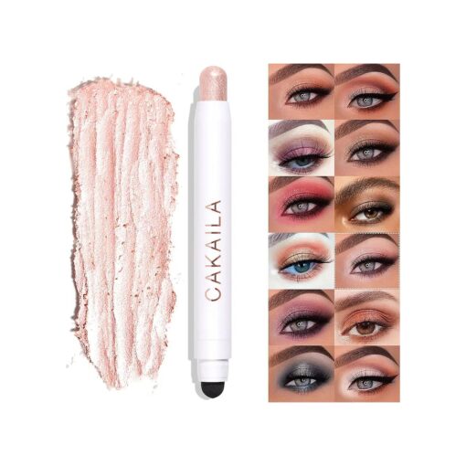 Cream Eye-Shadow Stick, Waterproof Cream Eyeshadow Pen Rotatable Creamy Eye Shadow Pencil Crayon, Matte and Shimmer Eyeshadow Makeup Stick with Sponge Smudger ( 08 # Rose Gold Shimmer )