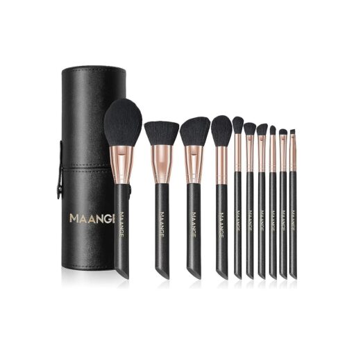 Makeup Brushes 10PCs Makeup Brush Set Professional Premium Synthetic Foundation Brush Powder Blush Concealers Eye Shadows Rose Golden Make Up Brushes with Black Case