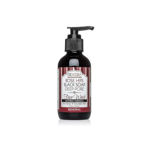 Shea Terra Organics Rose Hips Black Soap Deep Pore Facial Wash | Anti-Aging, Anti-Acne Wonder Soap | All Skin Types - 4 oz