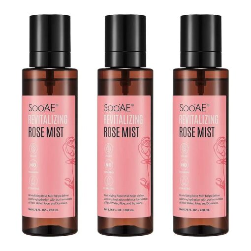 Soo'AE Revitalizing Rose Mist, Hydrating face mist spray with Rose water Alcohol Free Net 6.76 fl, Oz, / 200 ml, 3 Count