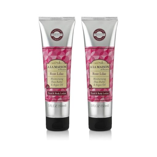 A LA MAISON Moisturizing Lotion, Rose Lilac - Uses : Hand and Body, Argan Oil, Pure Shea Butter, Essential Oils, Plant Based, Cruelty-Free, SLS and Paraben Free ( 5 Oz, 2 Pack )