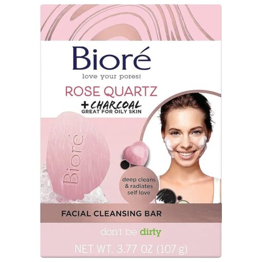 Biore Rose Quartz + Charcoal Facial Cleansing Bar, Daily Face Wash, Oil Free, Dermatologist Tested, Non-Comedogenic, Cruelty Free, Vegan Friendly