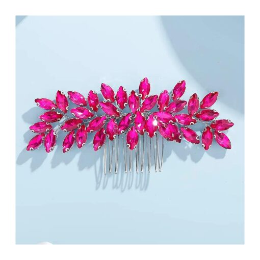 Women Dainty Simple Full Rhinestones Bride Wedding Hair Comb Luxurious Hair Accessories Shiny Rhinestones Bridal Side Hair Combs for Women Bride Girls ( Rose Red )