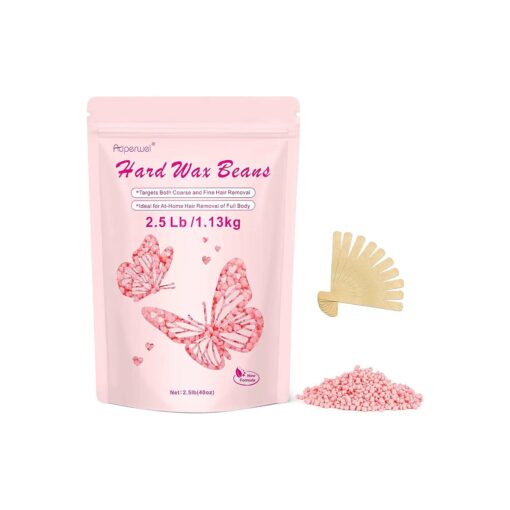 Wax Beads for Hair Removal, Auperwel 2.5lb Hard Wax Beads for Sensitive Skin with 20 Sticks, Waxing Beans for Brazilian, Bikini, Eyebrow Waxing, Painless Refill Pearl Beads for Wax Warmers Kit ( Rose )