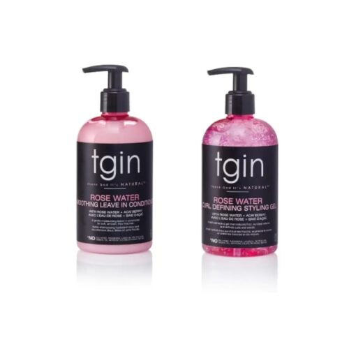 tgin Rose Water Smoothing Leave-In Conditioner and Rose Water Defining Styling Gel duo - Protective Styles - Curls - Waves - Detangler - Low Porosity - Fine hair - 13oz - PACK OF 2