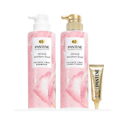 Pantene Shampoo and Conditioner with Rose Water and Hair Treatment Set, Sulfate Free, Nutrient Blends Miracle Moisture Boost