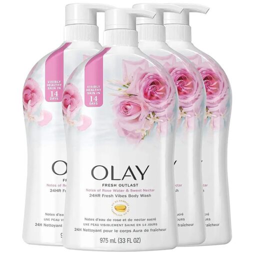 Fresh Outlast Rose Water & Sweet Nectar Scent Body Wash for Women 33 fl oz ( Pack of 4 )