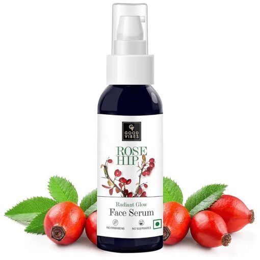 Good Vibes Rosehip Face Serum with Vitamin E | Hydrating Serum for Reducing Dark Circle & Spots | Ideal for Dry & Dehydrated Skin | 1.69 Fl Oz 50ml