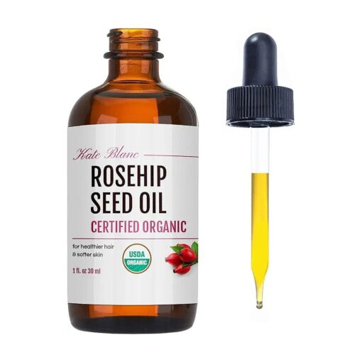 Kate Blanc Cosmetics Rosehip Oil for Face & Skin ( 1 oz ) USDA Organic Rosehip Seed Oil for Gua Sha Massage & Essential Face Oil, 100 % Pure, Cold Pressed Rose Hip Oil for Acne Scars & Facial Oil