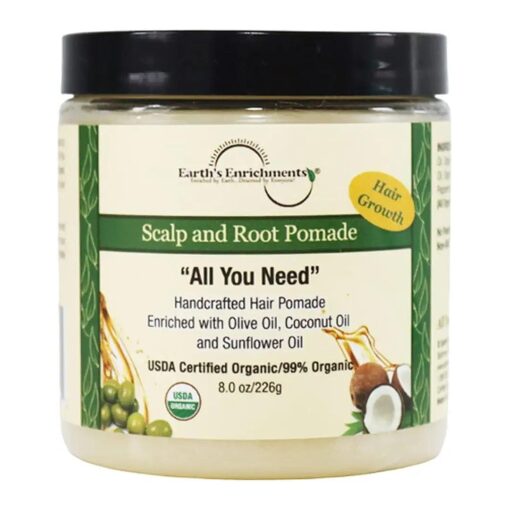 Organic Pomade - Hair Food for Growth, Contains Tea Tree, Rosemary, Lavender Oil, Natural Grease for Thick, Straight, Curly, Wavy, Thin Hair, Women, Men, Kids, USDA, 8oz