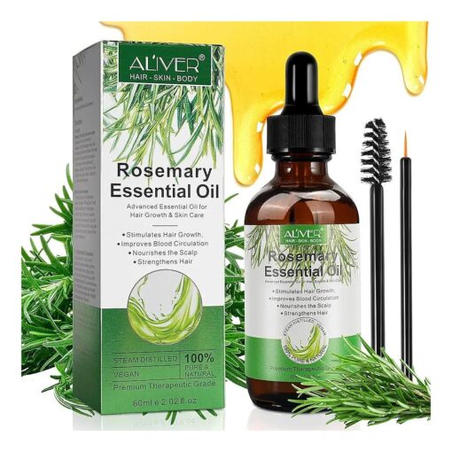 Rosemary Essential Oil for Hair Growth, Enhanced Shine, 100 % Pure Natural, Nourishment Scalp, Improves Blood Circulation, Best Serum for Skin, 2.02 fl oz