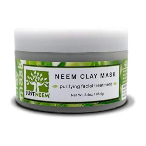 French Clay Mask with Neem, for Blemishes, Blackheads, Rashes ; for Irritated and Stressed Skin ; Deeply Cleansing and Rejuvenating ; Rosemary, Lavender, Eucalyptus Essential Oils, 3.4 oz