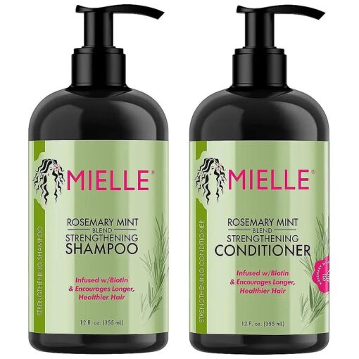 Mielle Organics Rosemary Mint Strengthening Shampoo and Conditioner Infused with Biotin, Cleanses and Helps Strengthen Weak and Brittle Hair, 12 Ounces