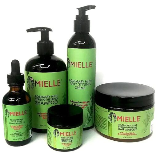 MIELLE Rosemary Mint Organics Infused with Biotin and Encourages Growth Hair Products for Stronger and Healthier Hair and Styling Bundle Set 5 PCS