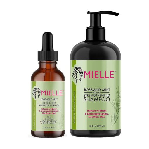 Mielle Organics Rosemary Mint Strengthening Hair Oil and Shampoo