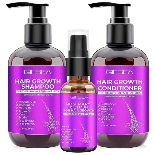 Hair Growth Shampoo and Conditioner Set With Rosemary, Biotin, Argan, and Castor Oils for Thinning, Damaged, Curly Hair