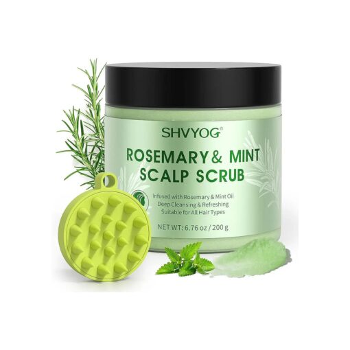 SHVYOG Scalp Scrub, Rosemary Scalp Exfoliator, Scalp Exfoliator Scrub for Build Up, Hair Exfoliate Scrub for Scalp, Hair Treatment Nourishing Detox Hair Care with Scalp Massager, 6.76 oz