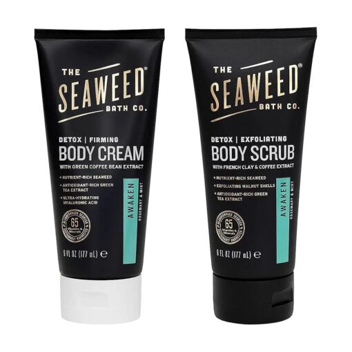 The Seaweed Bath Co. Firming Detox Cream & Body Scrub, Awaken Scent ( Rosemary & Mint ), Cellulite Cream, Vegan, Paraben Free, 2x6 oz .