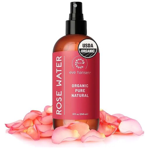 Eve Hansen Organic Rose Water Spray for Face | Huge 8 oz Moroccan Rosewater Face Toner and Makeup Setting Spray | Soothing Neck and Face Mist to Reduce Eye Puffiness, Dark Circles and Redness