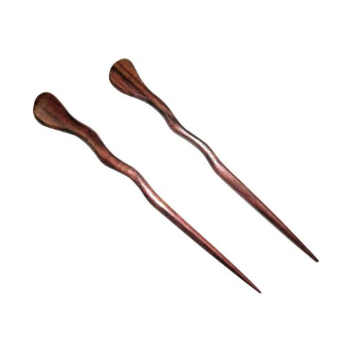 JWL ( 2 ) Rosewood Spiral 6 Inch Hair Sticks Shawl Pins Picks Pics Pins Forks - Hawaiian Style