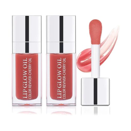 2 PCS Plumping Lip Glow Oil ( ROSEWOOD ), Clear Tinted Lip Gloss Set, Moisturize Nourish and Enhance Your Lips Oil with a Natural Long-Lasting Shine - Perfect for Any Occasion