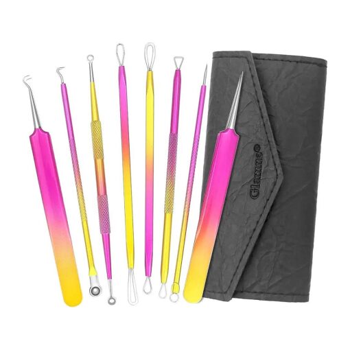 Blackhead Remover Pimple Popper Kit Acne Comedone Extractor Blemish Extraction Popping Tools ( Rosy Yellow )