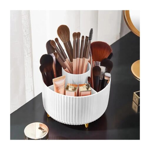 Makeup Brush Holder Organizer,360deg Rotating Makeup Brush Organizer,5 Slot Make up Brushes Cup for Cosmetics, Nail Polish, Art Supply, Bathroom Vanity Desktop Organizer - White