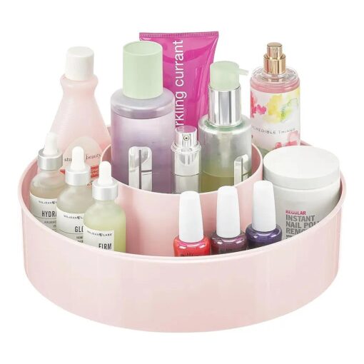 mDesign Plastic Lazy Susan Round Turntable Storage Tray - Rotating Organizer for Makeup, Cosmetics, Nail Polish, Vitamins, Shaving Kits, Hair Spray, Medical Supplies, First Aid - Light Pink/Blush