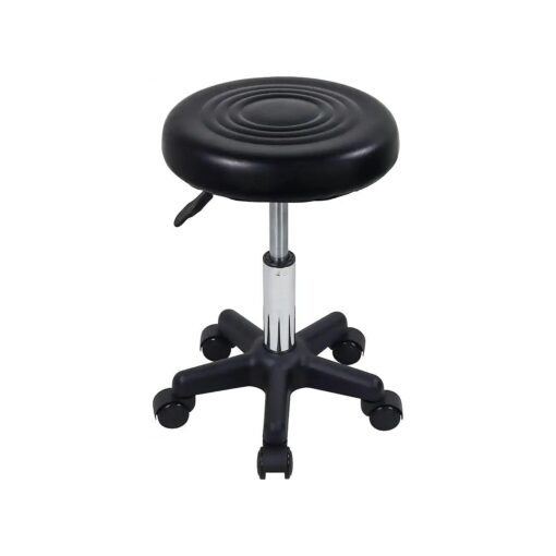 Round Swivel Stool with Wheels PU Leahter Rolling Stool Height Adjustable Stool for Spa Salon Massage Black