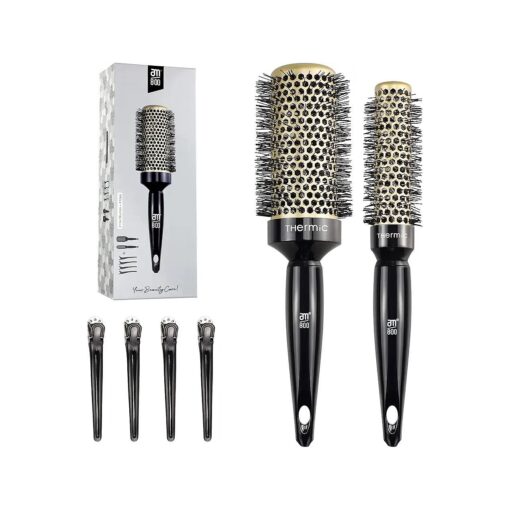 Round Hair Brush for Blow Drying, Salon Blowout Hair Styling with Antistatic Bristles for Wet or Dry Hair, Ceramic Ion Thermal Barrel with 4 Hair Clips