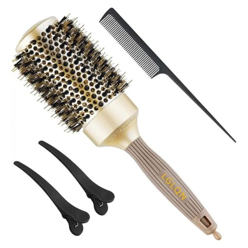 Round Brush for Blow Drying, Round Hair Brush with Boar Bristles, Nano Thermal Ceramic & Ionic Tech, Hair Brush, Large Round Barrel Brush for Styling, Curling, Add Volume & Shine + 2 Clips + 1 Comb