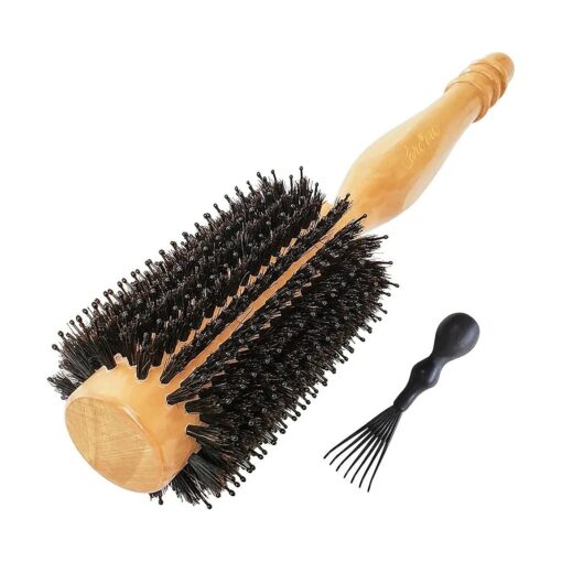 Wood Round Hair Brush with High-Density Boar Bristle for Blow Drying, Straightening, Styling Shoulder or Back Length Hair, Large Round Brush 1.2" Roller, 2.4" with Bristles