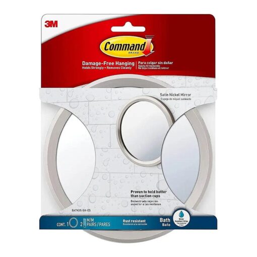 Command BATH35-SN-ES Bath Mirror, 1 Pack, Satin Nickel