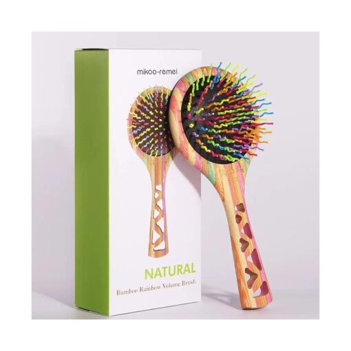 Bamboo Hair Brush, Girls Hair Brush, Rainbow Bamboo Paddle Hair Brushes for Women, Men and Kids, Health and Massage Scalp Brush Everyday Brush ( Large )