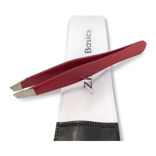 Tweezers - Surgical Grade Stainless Steel - Slant Tip for Expert Eyebrow Shaping and Facial Hair Removal - with Protective Pouch - Best Tweezer for Men and Women ( Ruby Red )