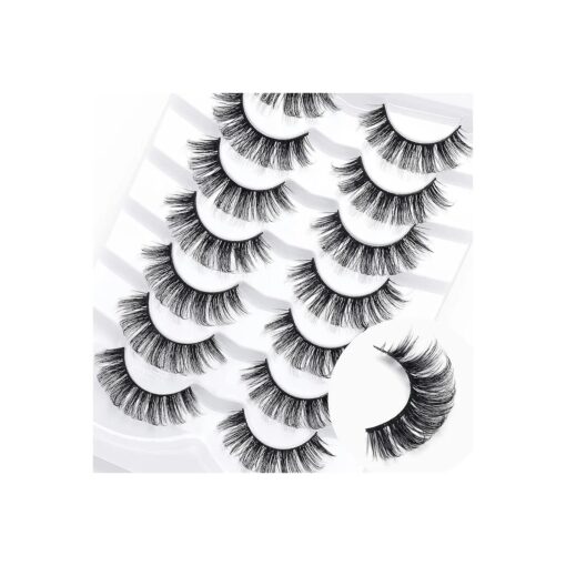 False Eyelashes CUTEBEY Russian Strip Lashes Natural Wispy D Curly Faux Mink Eyelashes 7 Pairs 18MM Eyelashes Pack Creates Natural Look ( Russian SL-A )