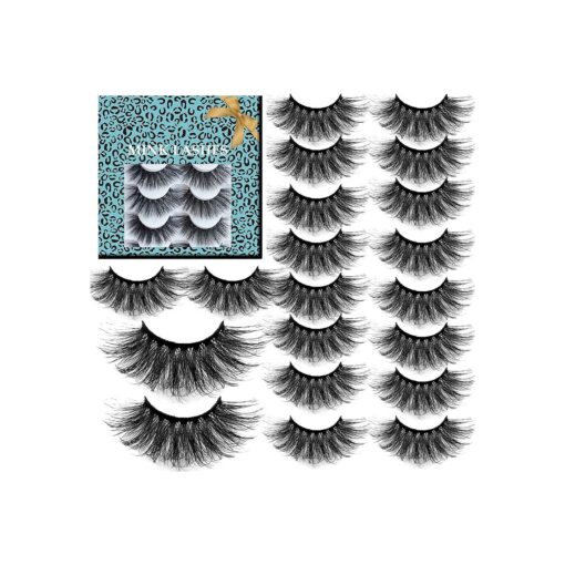 False Eyelashes Fluffy Russian Volume Strip Lashes Cat Eye Thick Curled Dramatic Faux Mink Lashes 10 Pairs Pack ( Queen Lashes A02 )