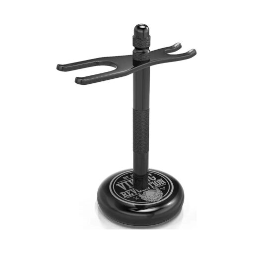 Viking Revolution Black Safety Razor Stand - Razor Holder and Shaving Brush Stand to Prolong the Life of Your Razor - Weighted Bottom for Extra Stability