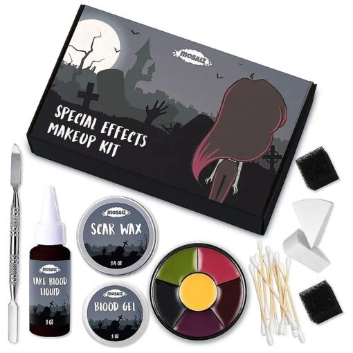 SFX Makeup Kit, Special Effects Makeup Kit with Fake Blood and Scar Wax, Makeup Sponges and Skin Spatula, Zombie Makeup Kit